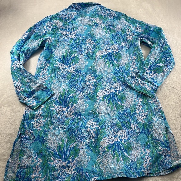 NWT Lilly Pulitzer XS Sea View Cover Up 100% Lagoon‎ Linen Long Sleeve Cover Up - Picture 6 of 9